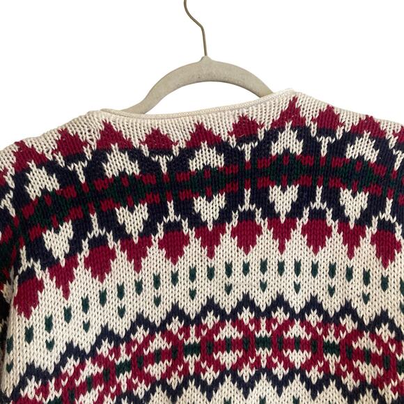 Vintage White Maroon Fair Isle Cardigan Womens Sz Large 80s Cottage Christmas - Picture 11 of 16